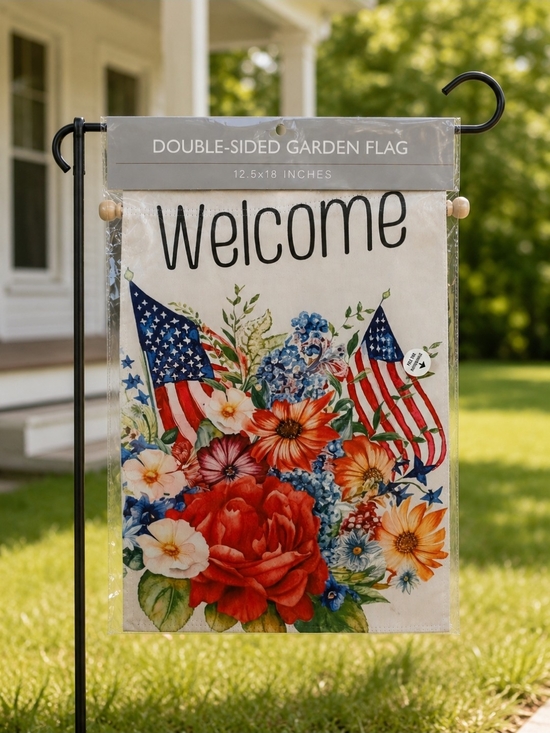 Other - Welcome Garden Flag - Double Sided Patriotic Floral Design